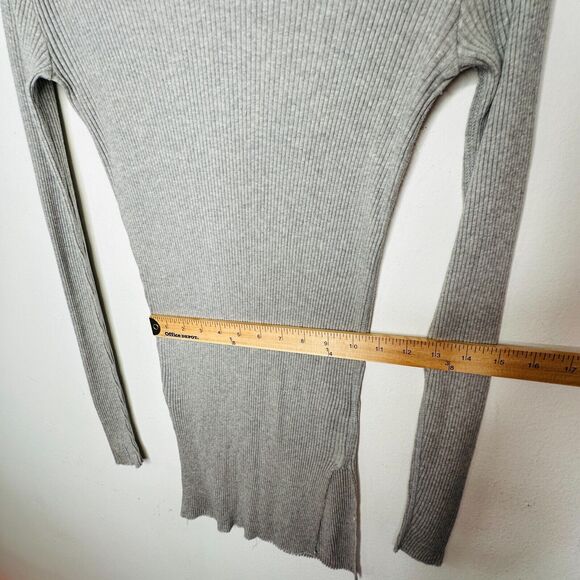 Helmut Lang Gray Turtleneck Long Sleeve Ribbed Knit Mini Dress Longline Top Med - Picture 11 of 13